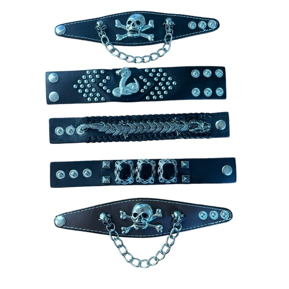 Moto motorcycle MC Gothic goth, emo punk raver bracelet, authentic brown leather - Picture 2 of 5